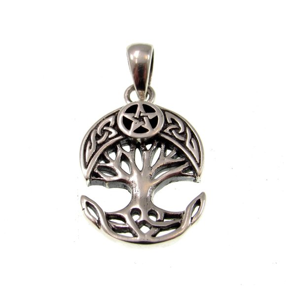 Solid 925 Sterling Silver Celtic Crescent Moon & Star Tree of Life Charm Pendant - Picture 1 of 5